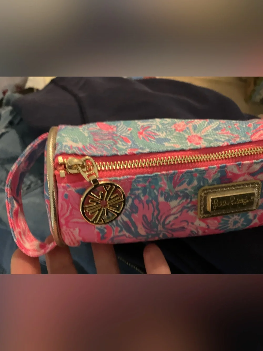 Lilly Pulitzer Pink & Blue Floral Zip Cosmetic Pouch